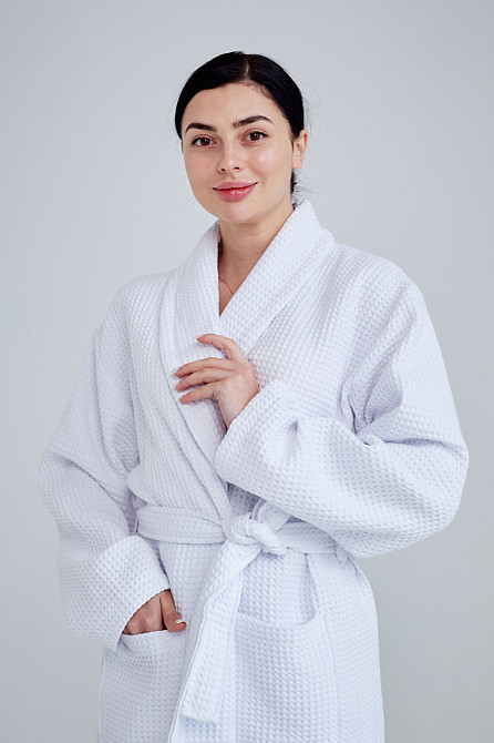 Женский вафельный халат Ideal Textile длинный белый Черновцы - изображение 2