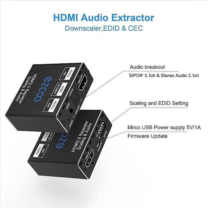 HDMI 2.0 аудіо-екстрактор 4K 60Hz, SPDIF 5.1CH, 3.5 мм L/R, HDR, EDID, HDCP 2.2, сумісність з PS5, X Київ - фото 7