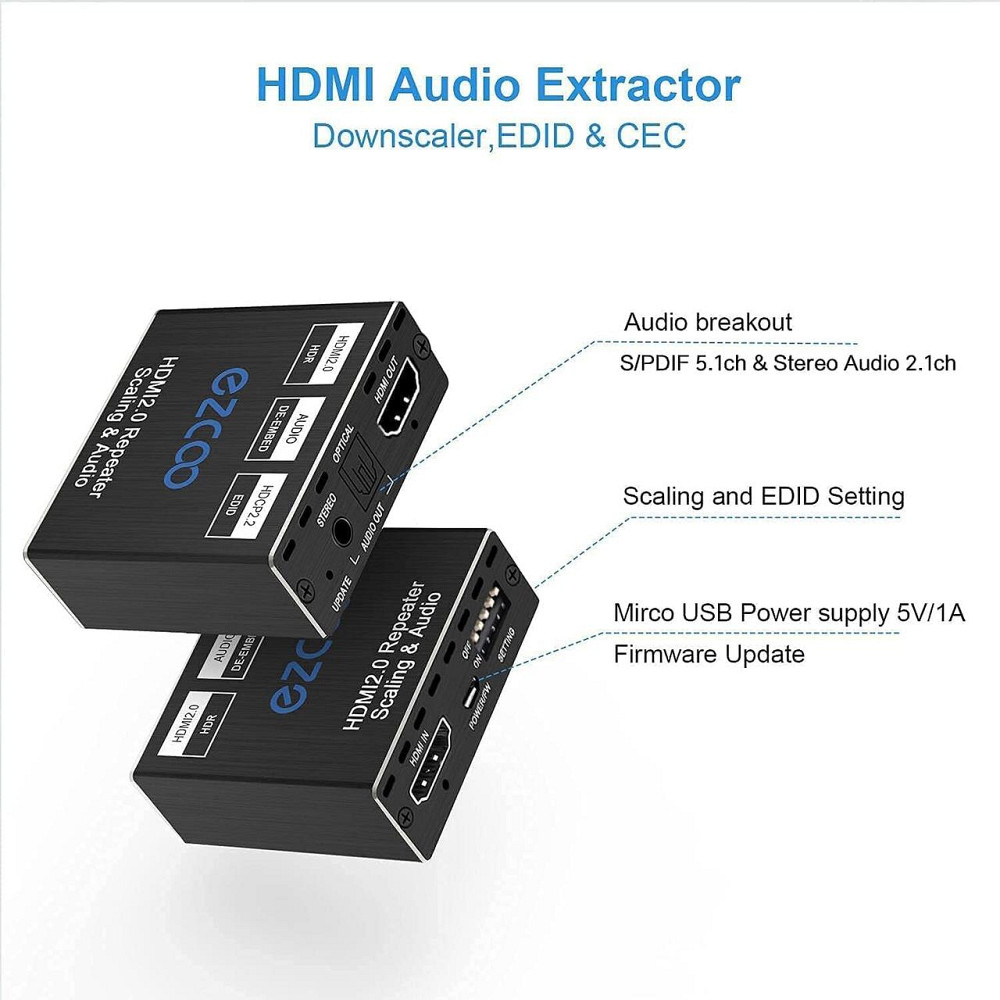 HDMI 2.0 аудіо-екстрактор 4K 60Hz, SPDIF 5.1CH, 3.5 мм L/R, HDR, EDID, HDCP 2.2, сумісність з PS5, Xbox, Apple TV Київ - фото 7