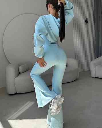 Женский стильный костюм тройка: кофта, корсет и лосины замш на дайвинге Голубой, 46/48 Одесса