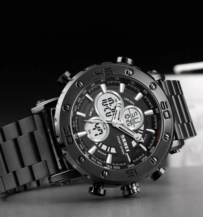 Чоловічий годинник Skmei 1636 з браслетом Чорний з білим Київ