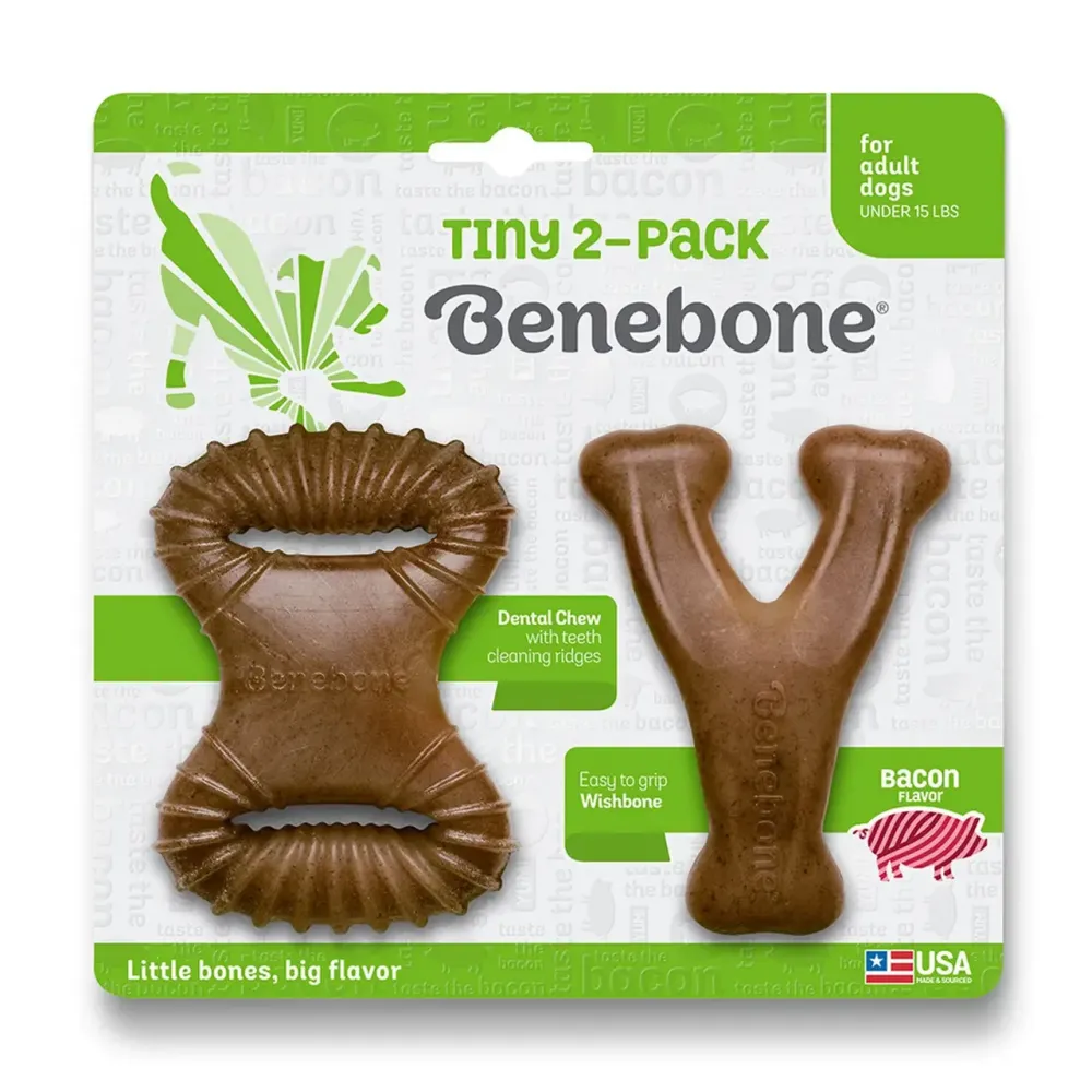 Набір жувальних іграшок для собак Benebone Tiny 2-Pack (Дентал кістка+Важіль) зі смаком бекону для собак до 7 кг Вінниця - фото 1