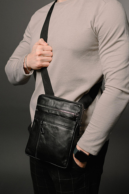 Сумка-месенджер із натуральної гладкої шкіри ST002 (Чорна) Суми - фото 2