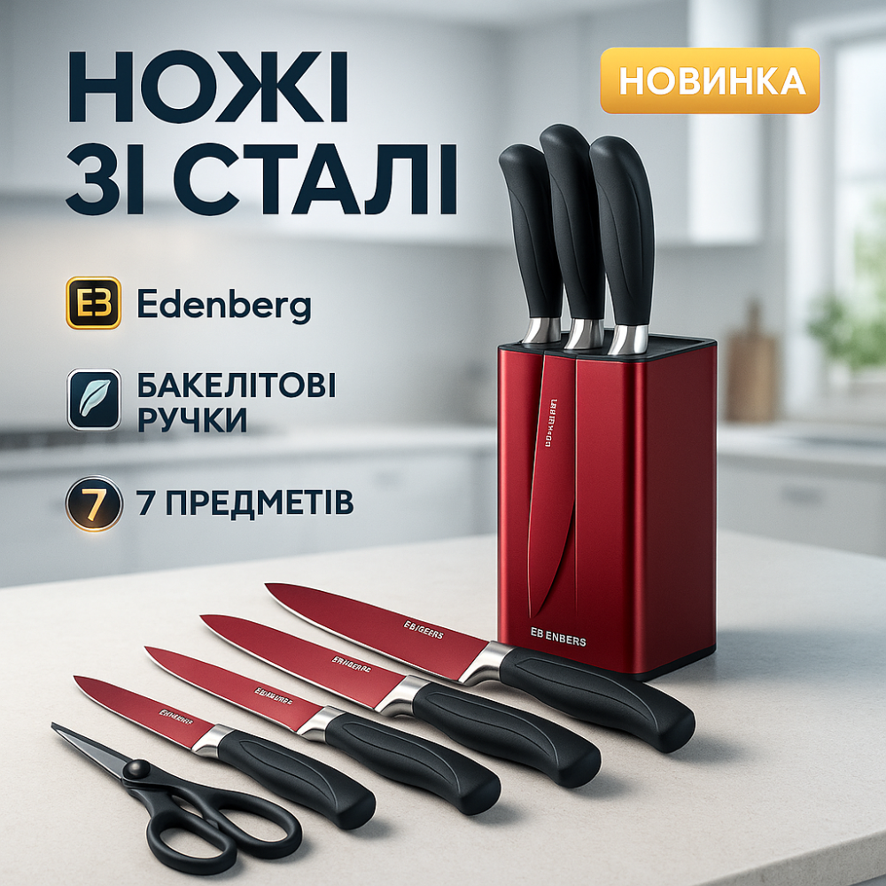 Набір ножів Edenberg EB-11027 7 предметів Red AC-88 Львів - фото 13