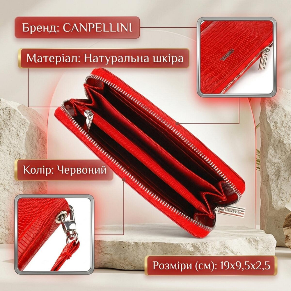 Оригинальный кошелек для женщин из натуральной фактурной кожи CANPELLINI 21613 Красный Киев - изображение 13