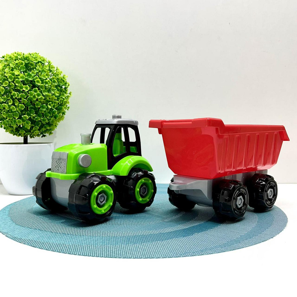 Трактор конструктор на шурупах із причепом 32 см Зелено-червоний (0488-801-2-3) Чернигов - изображение 2