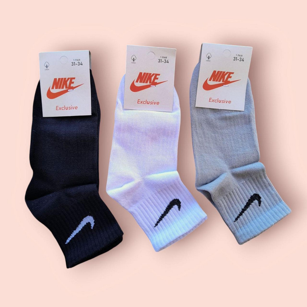 Детские качественные хлопковые носки Белые средней высоти в наборе по 6 штук Nike. Размер 31-34 Киев - изображение 3