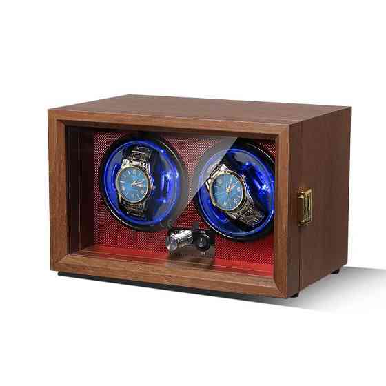 Шкатулка для автоподзавода часов / Виндер / Watch Winder / Ротомат Newaner 2 слота, деревянный корпус, тихий мотор, LED Киев