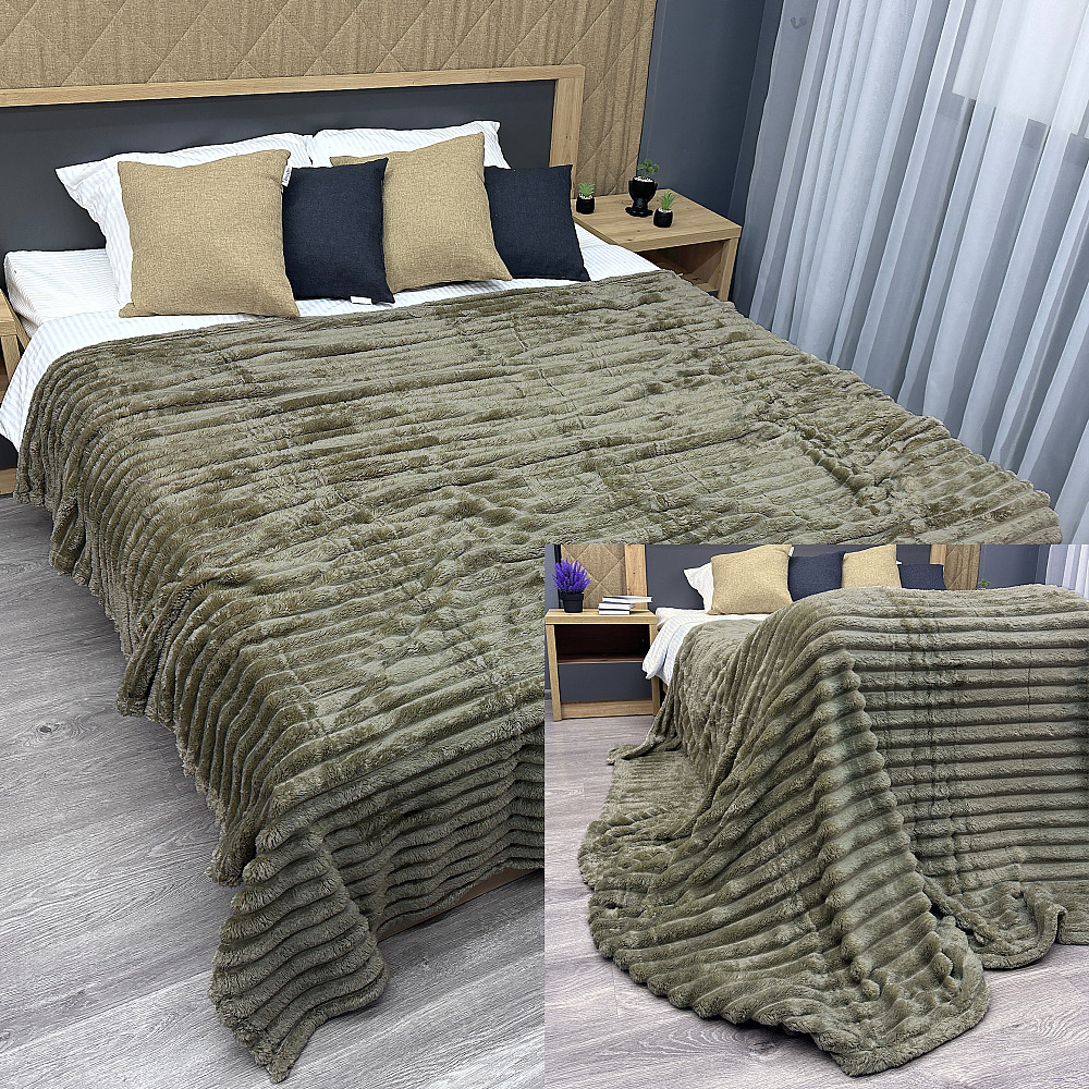 Плед-покривало смужка VIP Шарпей 200х230 см (+-10см) Болотний (87-143) Київ - фото 1