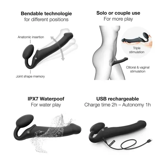 Безремінний страпон з вібрацією Strap-On-Me Vibrating Black L, діаметр 3,7см, пульт ДК, регульований Львів