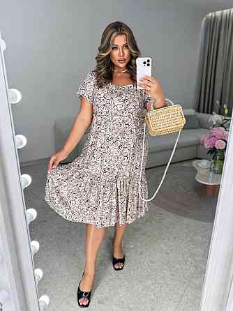 Жіноче легке принтоване плаття батал штапель Бежевий, 54 Одеса