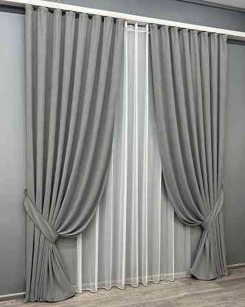 Комплект готових штор VR-Textil Мікровелюр Petek YL № 2012ш Сірий 200х290 см 2 шт (32-377) Київ