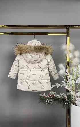 Детская зимняя куртка для девочки на 3,4,5 лет молочная с мишками Николаев