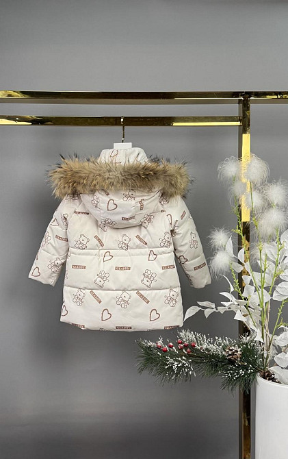 Детская зимняя куртка для девочки на 3,4,5 лет молочная с мишками Николаев - изображение 3