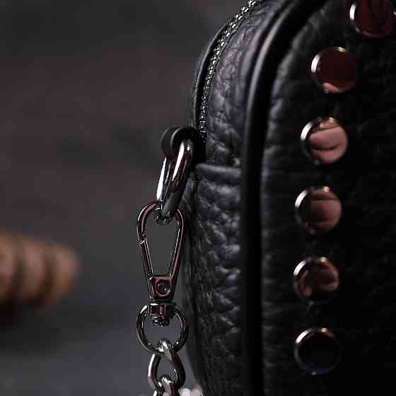 Стильна сумка декорована металевими кнопками з натуральної шкіри Vintage 22333 Чорна Київ