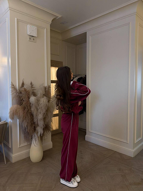 Женский велюровый костюм двойка кофта и штаны Бордовый, 48/52 Одесса - изображение 6