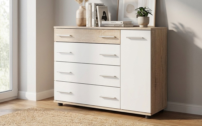 Комод для спальни Эверест с 4 ящиками К-3 (телескопы) 100х38х73 Дуб сонома/Белый (DTM-073851) Львов - изображение 4