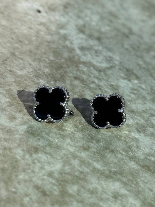 Van Cleef набір 3 предмети / чорна емаль, покриття срібло 925 / підвіска, сережки, браслет Одеса - фото 7