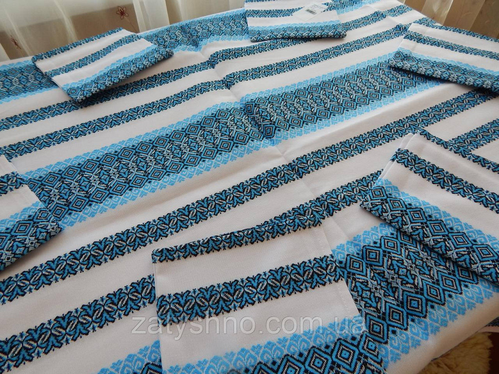 Вишита синя скатертина велика і серветки Київ - фото 5