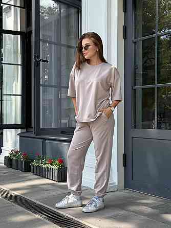 Спортивный костюм женский футболка и штаны джогеры Бежевый XL-XXL Харьков