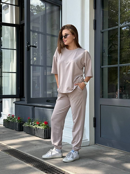 Спортивный костюм женский футболка и штаны джогеры Бежевый XL-XXL Харьков - изображение 6
