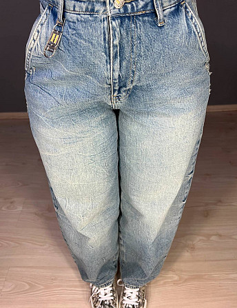Джинси жіночі I8 52428 Skater Jeans банани висока посадка варка з жатим ефектом косі кишені блакитні Одеса - фото 9