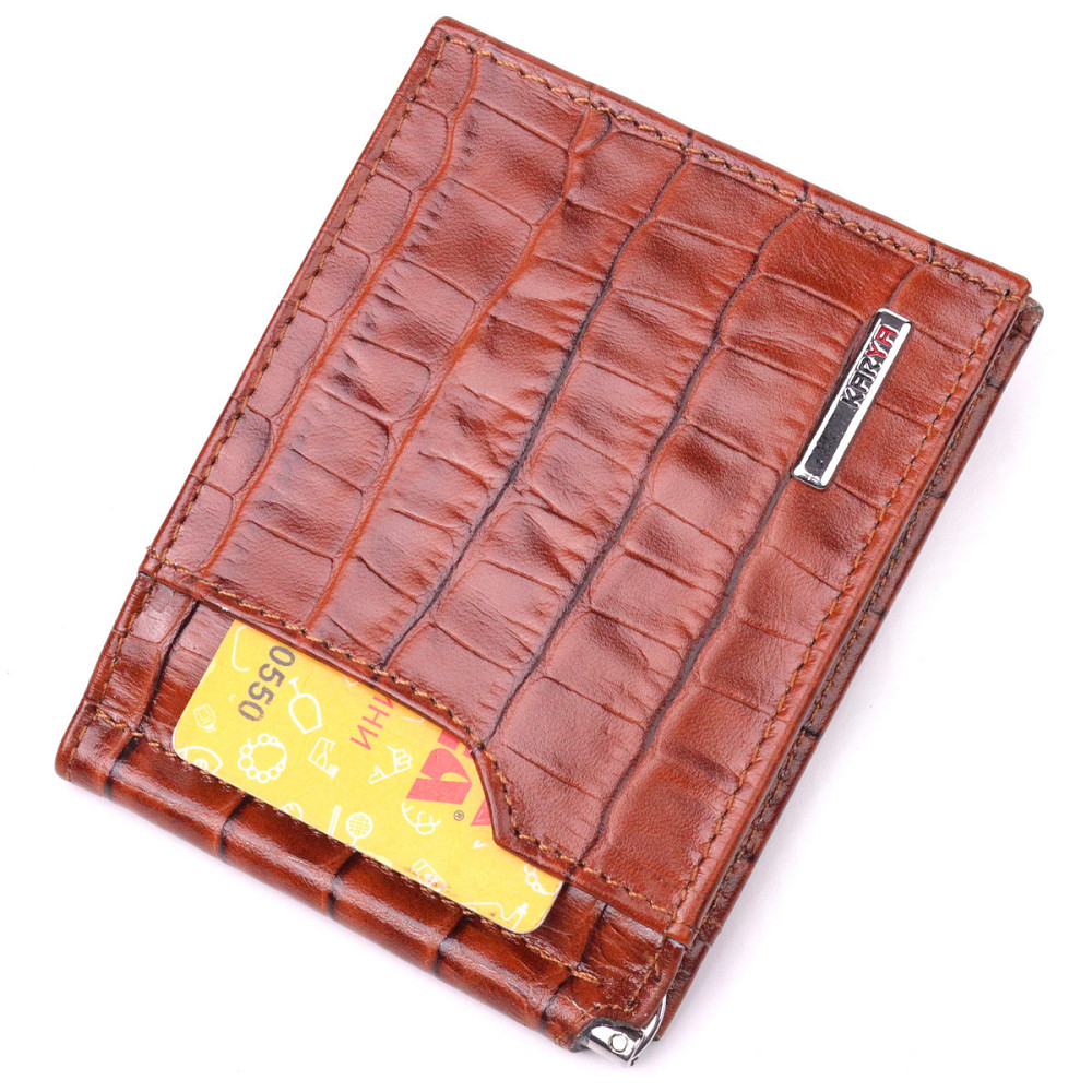 Фактурный зажим для мужчин из натуральной кожи с тиснением под крокодила Рыжий (KARYA) Киев - изображение 9