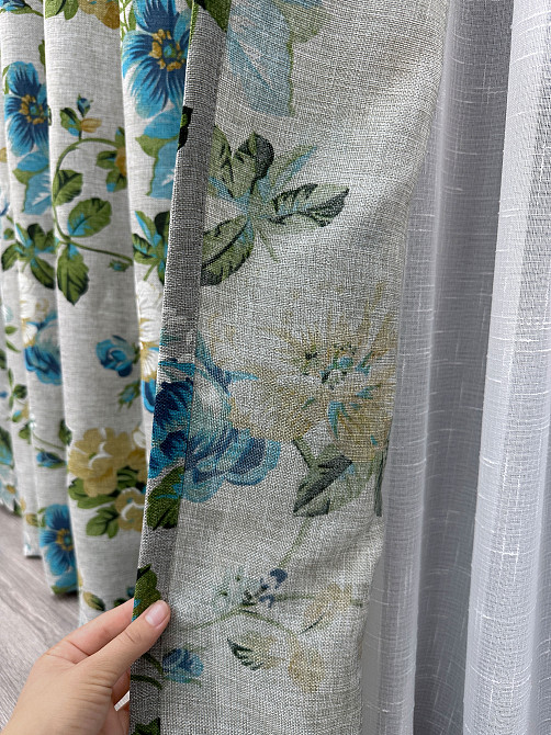 Комплект штор VR-Textil Лен Прованс 100х270 2шт и Тюль 400х270 2082ш-115т Разноцветный с белым 71-217/2 Киев - изображение 5