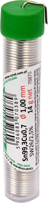 Припій без свинцю CYNEL : Ø1 мм, Sn99,3-Cu0,7 дротяний в капсулі з флюсом m= 14 г [250] Одеса - фото 1