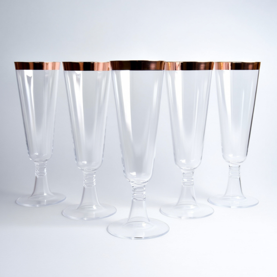 Набір пластикових келихів для шампанського 10 шт. преміумкласу 147 мл, повстяні з обідком рожеве золото Кам'янець-Подільський