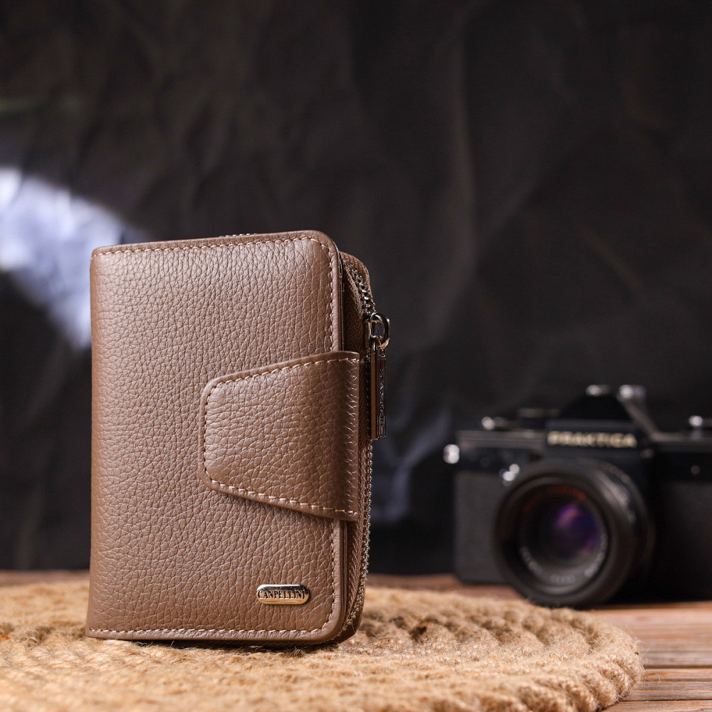 Надійне вертикальний портмоне для жінок з монетницею на блискавці з натуральної шкіри флотар CANPELLINI 21606 Бежеве Київ - фото 3