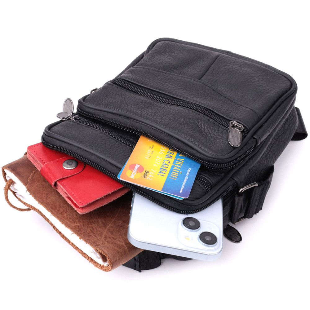 Небольшая вертикальная сумка для мужчин из натуральной кожи Vintage sale_15099 Черный Киев - изображение 8