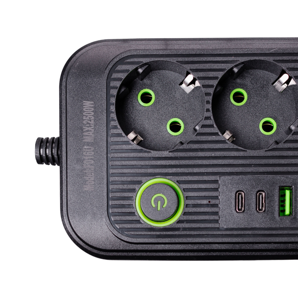 Сетевой фильтр кабель 4.75 м удлинитель F16 на 3 розетки 4 usb 2 type-c и кнопкой отключения Черный HP-5-22 Киев - изображение 4