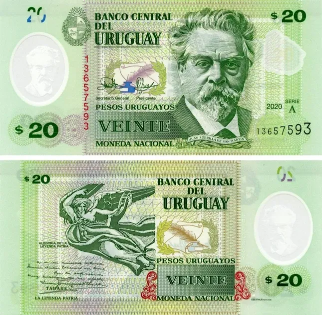 Уругвай 20 песо 2020 Полимер UNC Серия А Полтава - фото 1