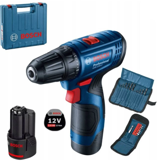 Аккумуляторная дрель-шуруповерт Bosch GSR 120-LI Professional : кейс, 2шт АКБ 12V 2Ah, набор бит и сверл Киев