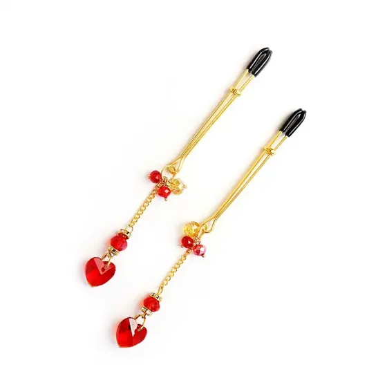 Затискачі для сосків Art of Sex – Crystal Heart Red, золото Львів