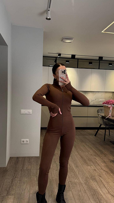 Женский теплый повседневный комбинезон на молнии Шоколад, 44/46 Одесса - изображение 4