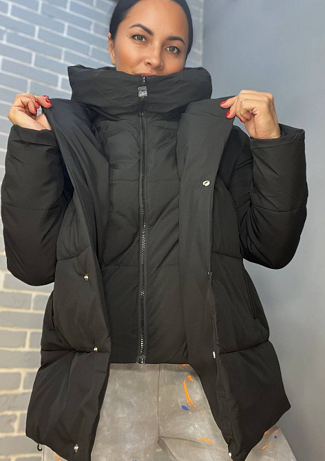 Куртка жіноча подовжена подвійна застібка з капюшоном Lady Yep 9010 чорна, чорний, 46 Київ - фото 10