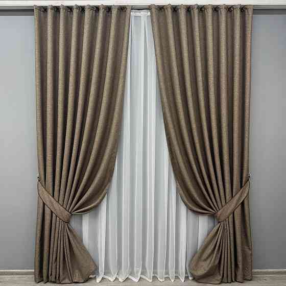 Комплект готових штор VR-Textil Льон ALORA-TON № 1873ш Какао 150х290см 2 шт (33-0836) Київ