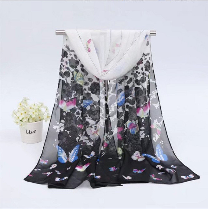 Шарф с бабочками женский 145 на 48 см черно-белый Киев - изображение 2