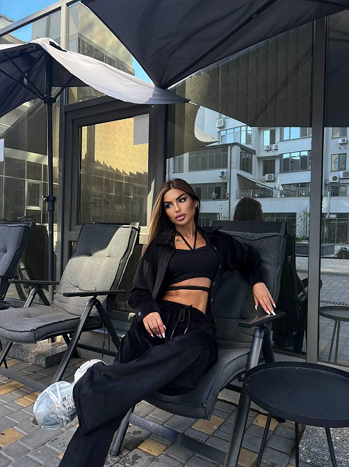 Женский прогулочный костюм двойка: рубашка + штаны палаццо турецкий велюр спорт Черный, 46/48 Одесса - изображение 7