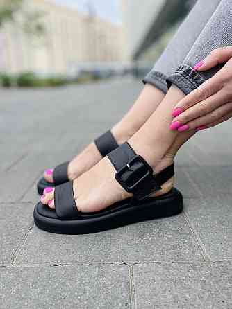 teona Босоніжки жіночі чорні TEONA 286 (5239) літні шкіряні / Стильні босоніжки на низькому ход Коломия