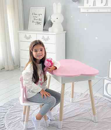 Новинка! Детский стол розовый тучка с нишей и стульчик корона розовая 93061 Киев