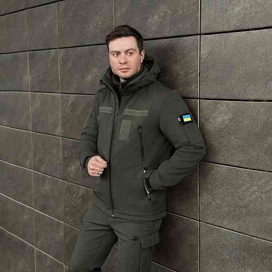 Мужская хаки куртка софтшелл демисезонная Pobedov Motive с липучками Киев