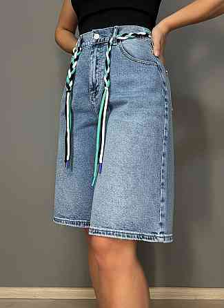 Шорти жіночі джинсові Moss 787 бермуди з резинкою на поясі великі розміри блакитні, блакитний, З4, 34, 98 см, 123 см Київ