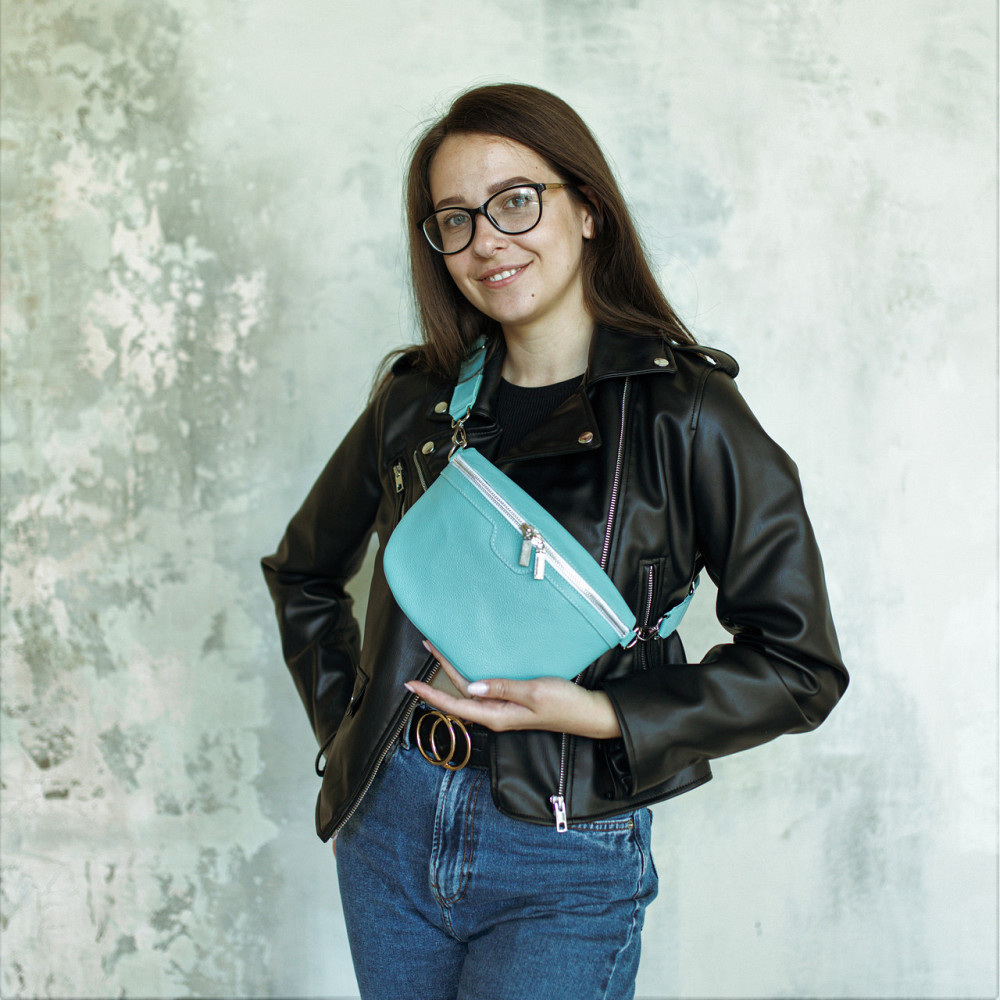 Кожаная бананка женская, поясная качественная классическая на каждый день, бирюзаMasterSem Киев - изображение 8