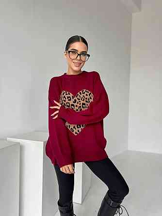 Жіночий стильний светр оверсайз із серцем Бургунді Одеса
