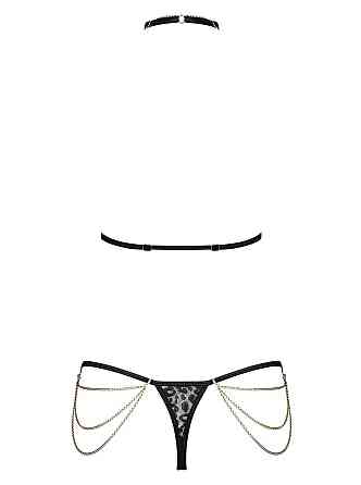 Комплект із ланцюжками Obsessive Pantheria 2-pcs set black L/XL, бюстгальтер, трусики Sex Aura Київ