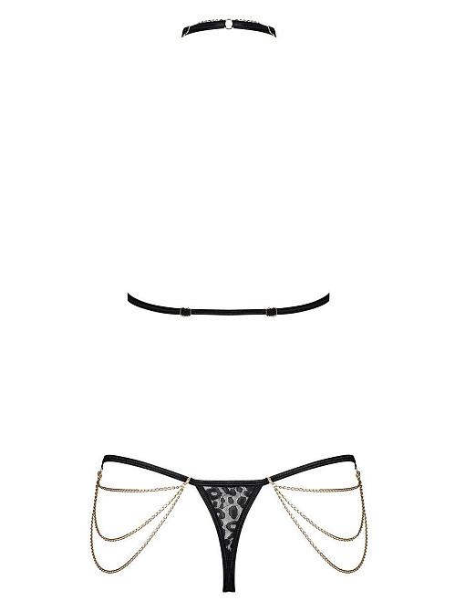 Комплект із ланцюжками Obsessive Pantheria 2-pcs set black L/XL, бюстгальтер, трусики Sex Aura Київ - фото 4