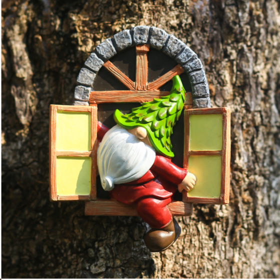 Садова фігура Гном в віконці 14.8 см Червоний. Полістоун Одеса